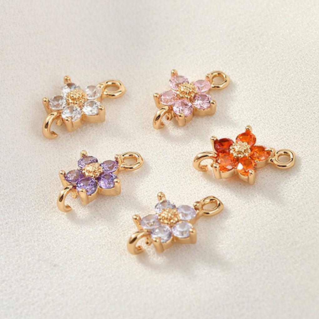 Crystal Zircon Flower Pendant Necklace DIY Delicate Pendants Jewelry Handicraft Finding for Hairclip Bracelet Brooch