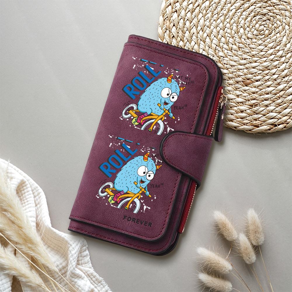 Cute Cartoon Monster Bifold Wallet Fashion PU Leather Long Purse Portable Card Holder Daily Use Casual Zipper Wallet