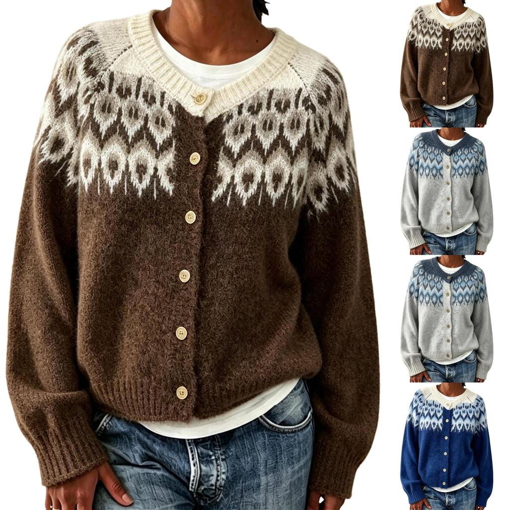 Women's Retro Knitted Cardigan Sweater Coat with Buttons Loose Fit for Fall Winter