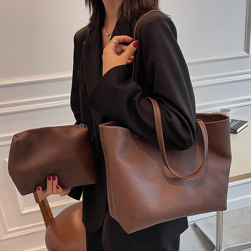 Litchi Pattern Soft Leather Tote Bag For Women Casual Large Capacity Shoulder Bag With Short Handles For Work And Daily Use
