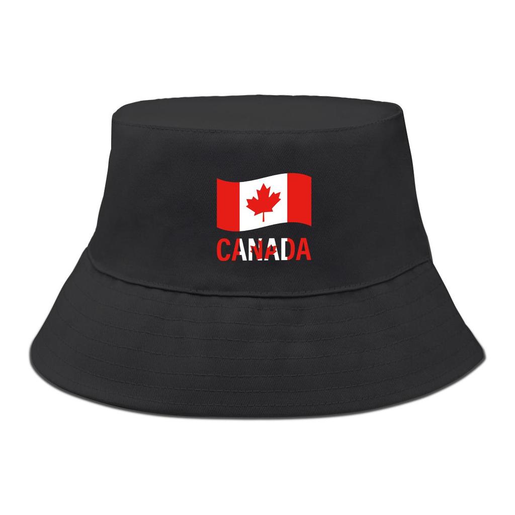 Flag of Canada Print Bucket Hat , Maple Leaf Fisherman Hat Polyester Casual Solid Color Basin Cap
