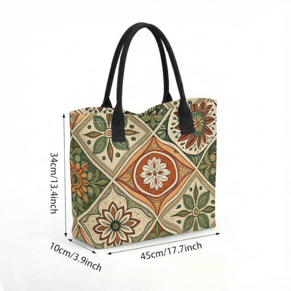  Bohemian Floral Tote Bag Large Capacity Daily Shoulder Handbag for Women