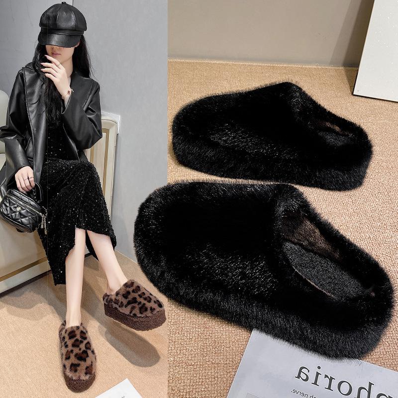 Women's Baotou Lightweight and Comfortable a Footstirrup Heightening Winter Warm Cold Padded Non-slip Wear-resistant Leisure Cotton Slippers