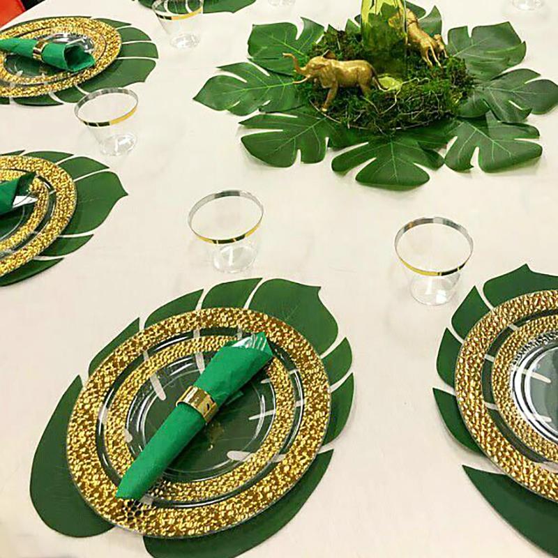 10pcs Artificial Hawaii Tropical Palm Leaves Hawaiian Luau Beach Theme Party Supplies Wedding Table Decoration Turtle Back Leaf