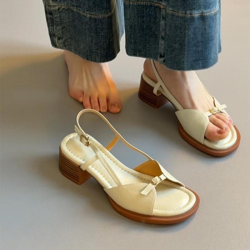 Sheepskin version~ Wear one-pedal sandals for women's one-button leather soft-soled versatile thick-heeled open-toed shoes
