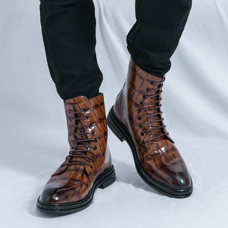 Fashion Men's Fashionable Pointed Leather Chelsea Boots Versatile British Style Business High Top Casual Boots Street Motorcycle Boots