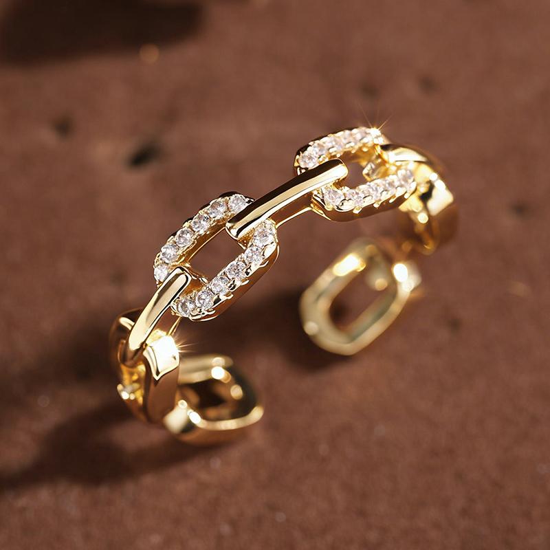 Huitan Kettenglied Design Damen Öffnungsring Eingelegt Helles Cz Mode Party Zubehör Vielseitig Hochzeit Täglich Finger Schmuck resizable