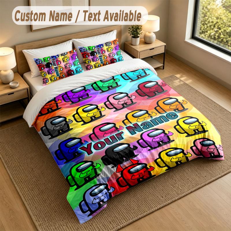Bedding Set 1 Duvet Cover 2 Pillowcases Among Us Print Soft Bed Linen Bedroom Decor