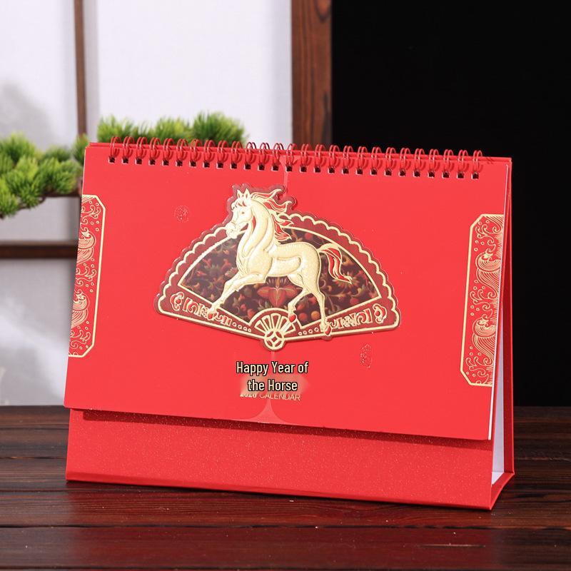 2026 Chinese Style Year of the Horse Red Desk Calendar – Creative Cut-out Design