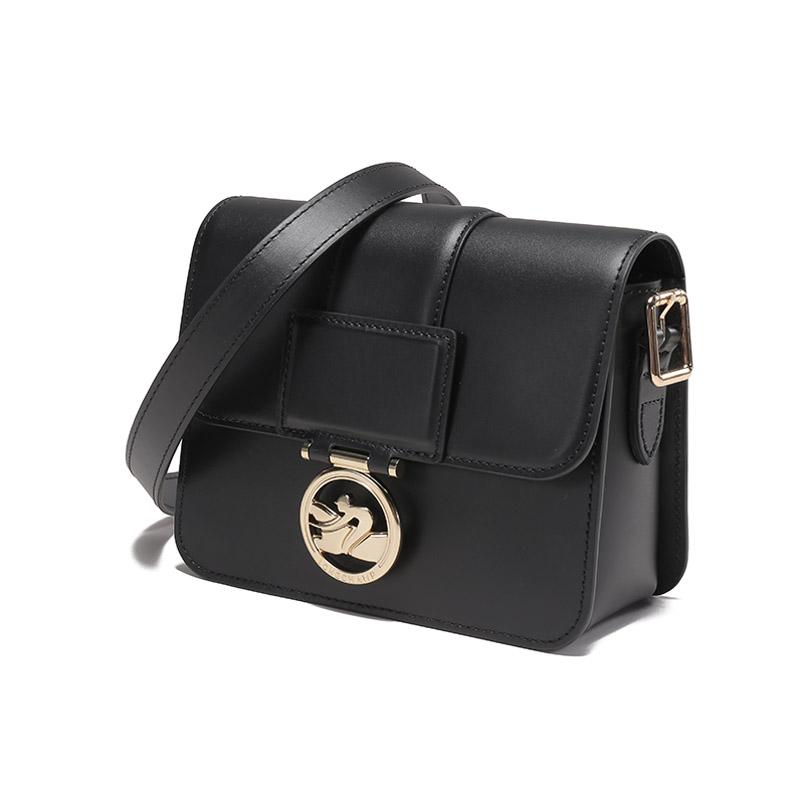 Longchamp Box-Trot 18 Druckknopfklappe Verstellbarer Schultergurt Kalbsleder Kleine quadratische Schultertasche Crossbody Tasche Damen Taschen Schwarz 10174HAU001
