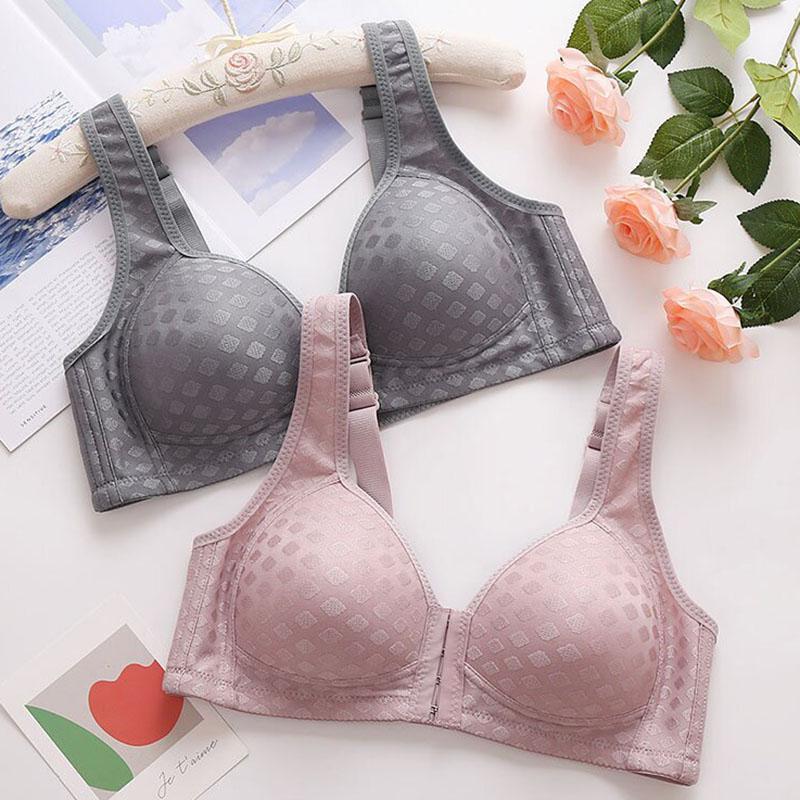 Sujetador de Botón Frontal Anticaída Recogido Sin Aros de Acero Ropa Interior Fina de Talla Grande para Mujer Hebilla de Cuatro Filas Ligero Cómodo Transpirable