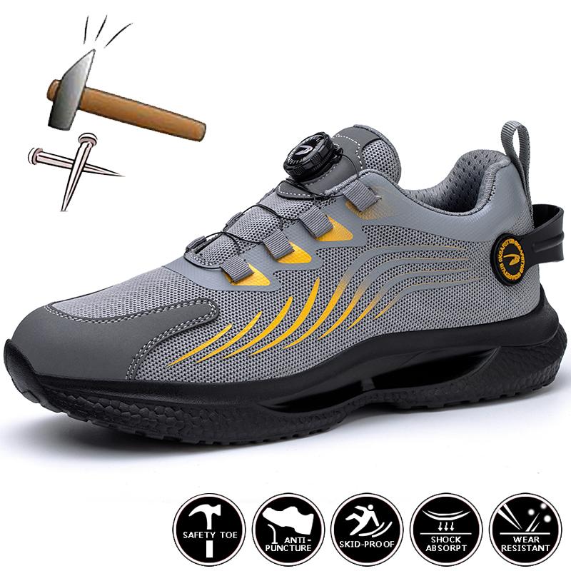 Rotating Button Work Sneakers Men Breathable Safety Shoes Anti-Smash Protective Work Shoes Men Women Safety Sneakers Lightweight