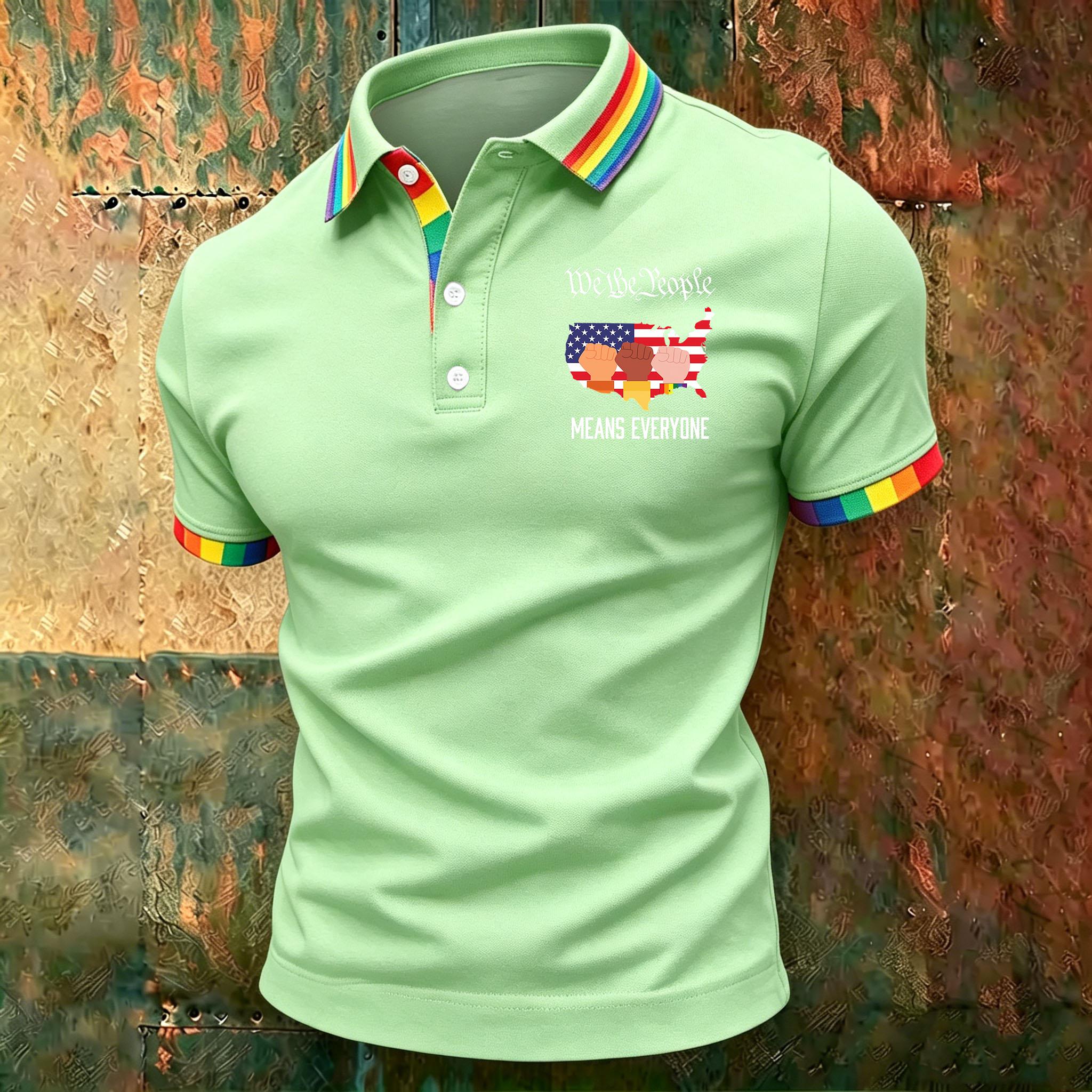 Men’s Casual Short Sleeve Polo Shirt with Gradient Effect and Letter Print Classic Fit Comfortable Soft Fabric XXL