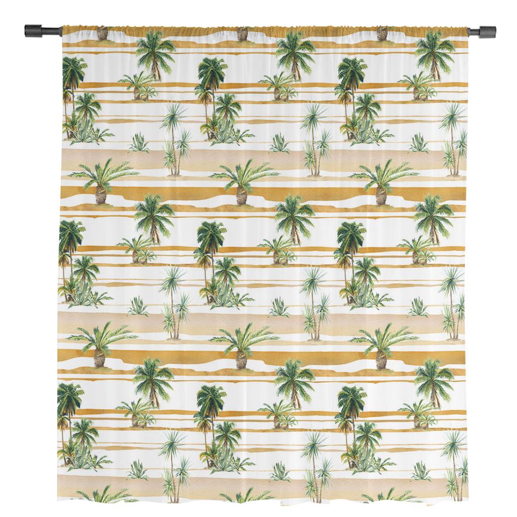 Tropical Palm Tree Sheer Chiffon Curtains For Living Room Bedroom Summer Window Drapes Home Decor