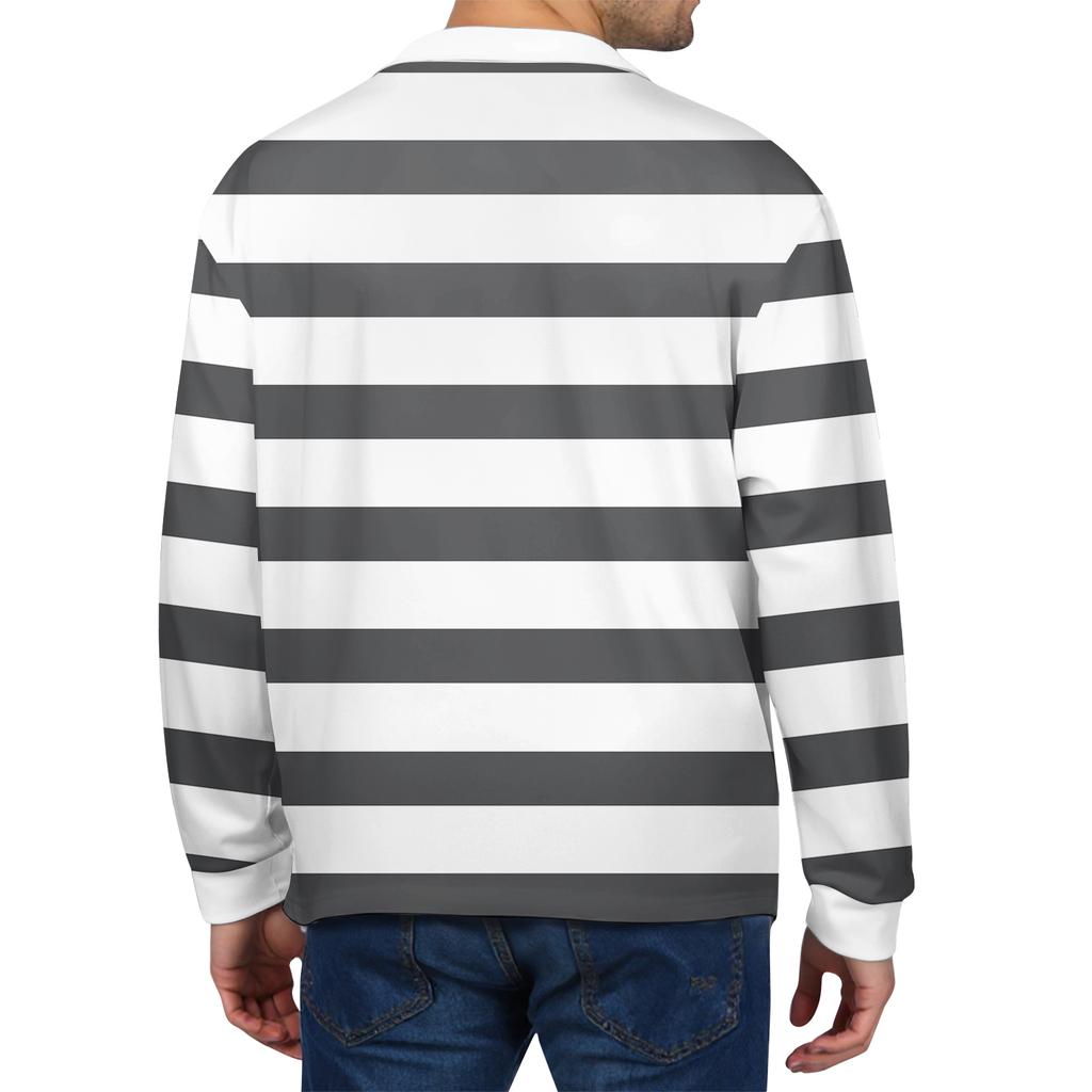 Men's Casual Striped Print Button-Up Long-Sleeve Tops