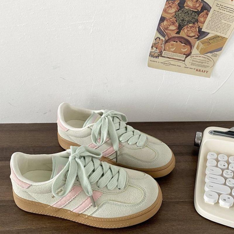 Damen Retro Low-Top Sneaker Color Block Schnürung Lässige Trainer Atmungsaktive Flache Schuhe für den täglichen Gebrauch