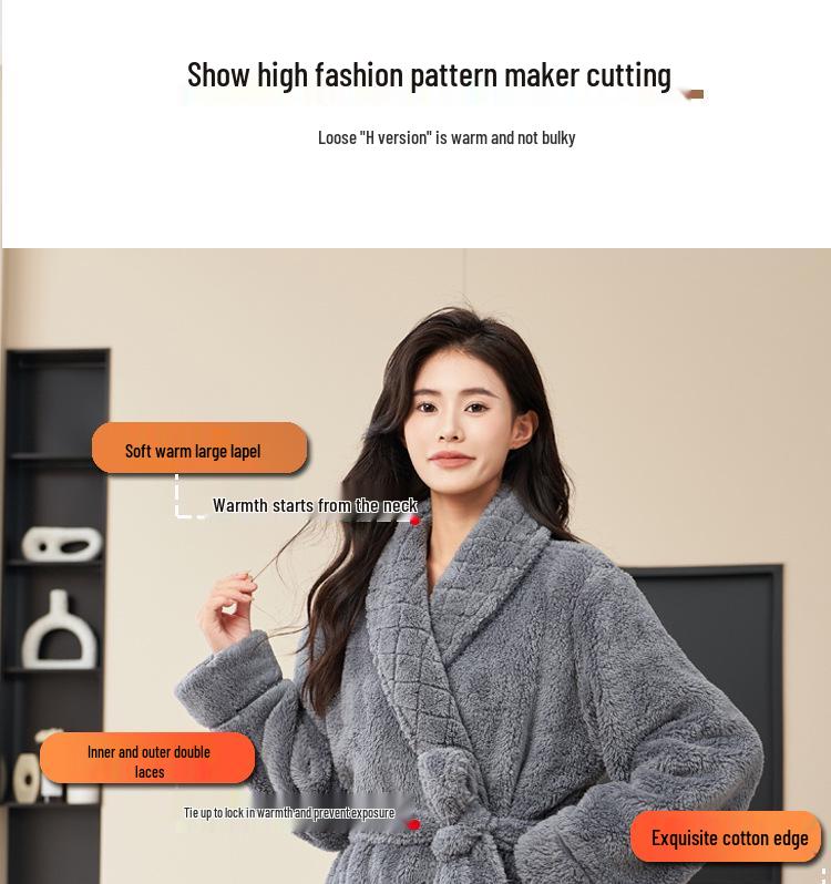 Herren- und Damen-Winter-Flanell-Langmantel-Pyjama - Beidseitiger Korallenfleece, Knöchellang