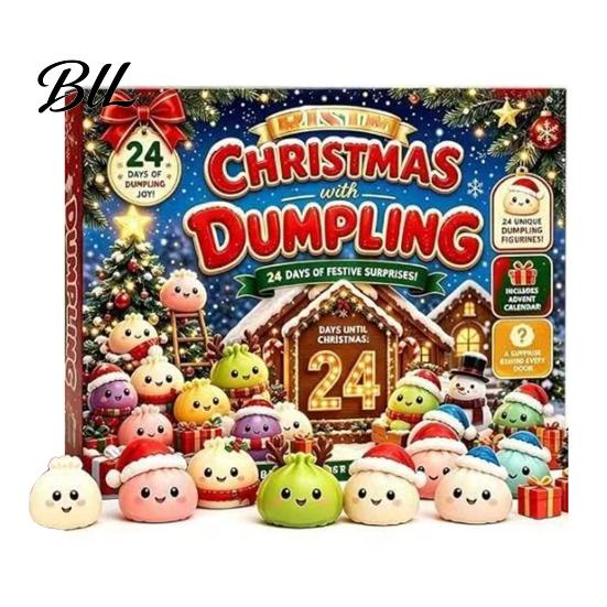 Christmas Countdown Surprise Gift Advent Calendar with Squeeze Toys, Cute Silicone Dumpling Figures, Stocking Stuffers Stress Relief Sensory