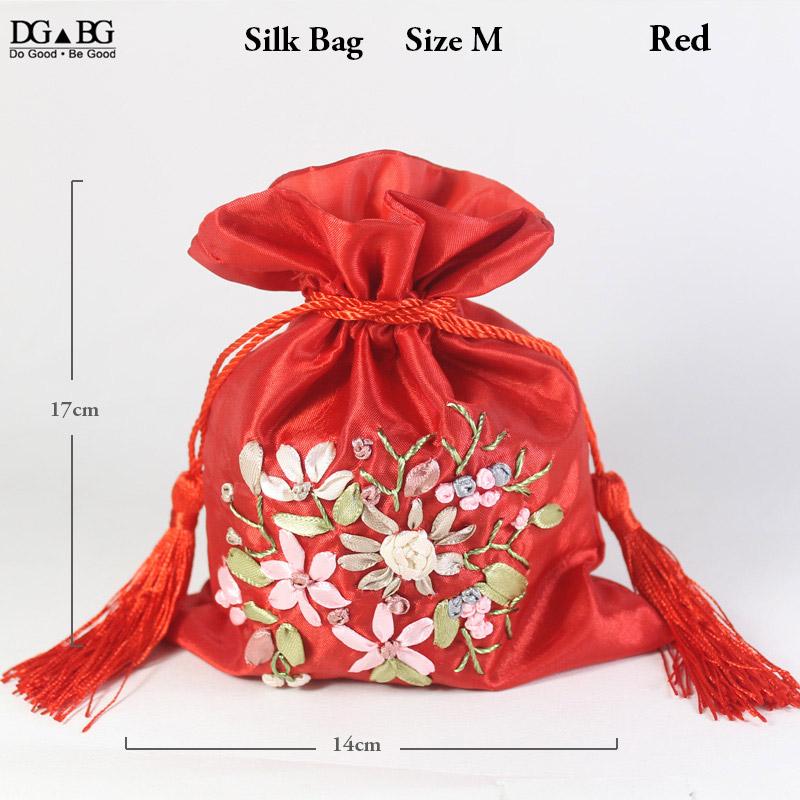

Drawstring Packing Bag with Chinese Brocade Exquisite Jewelry Bag Hand Stain Pouch Embroidered Purse Handmade Small Gift Storage