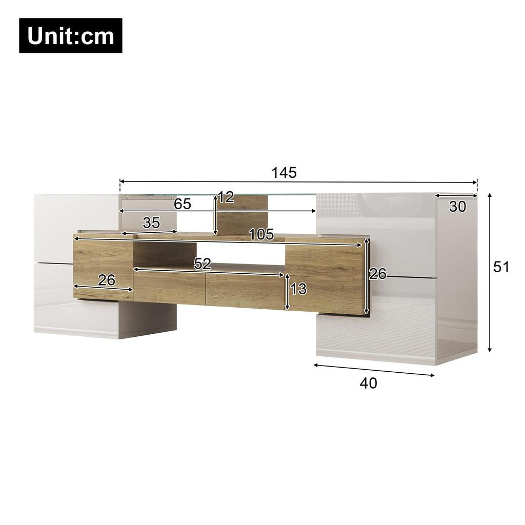 TV-Schrank, Hochglanz Lowboard mit mehrfarbiger LED-Beleuchtung, 6 Türen, 2 Schubladen