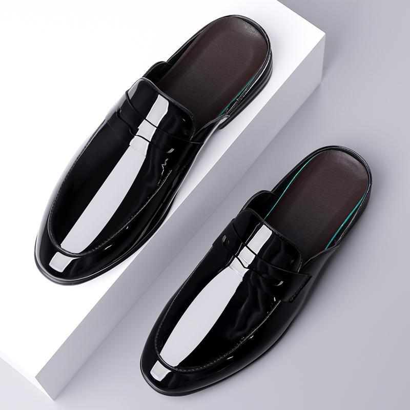 Fashion Pearlite Layer Leather Men Half Loafers Shoes Mens Party Shoes Casual Designer Shoes Fashion Loafers Luxury Slippers New Summer