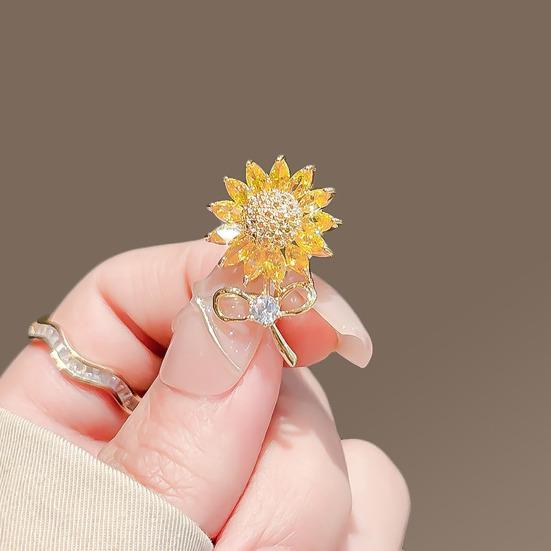 Dames Broche Sprankelende Strass Steentjes Zonnebloem Strik Vorm Reversspeld Pakken Jassen Tassen Sjaals Badge Veelzijdig Accessoire