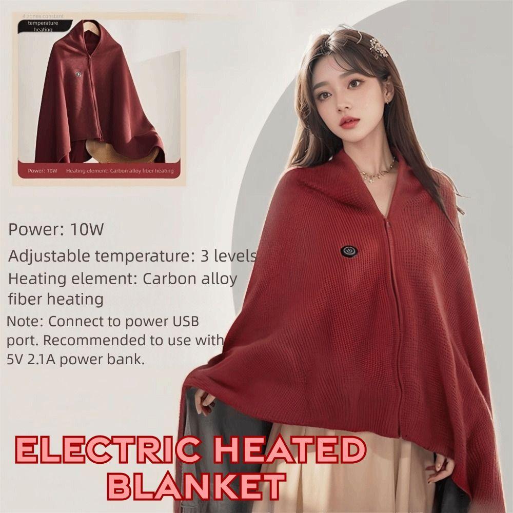 Wearable Electric Heated Blanket Zipper Closure Body Warmer Wrap Heating Large Shawl  Travel