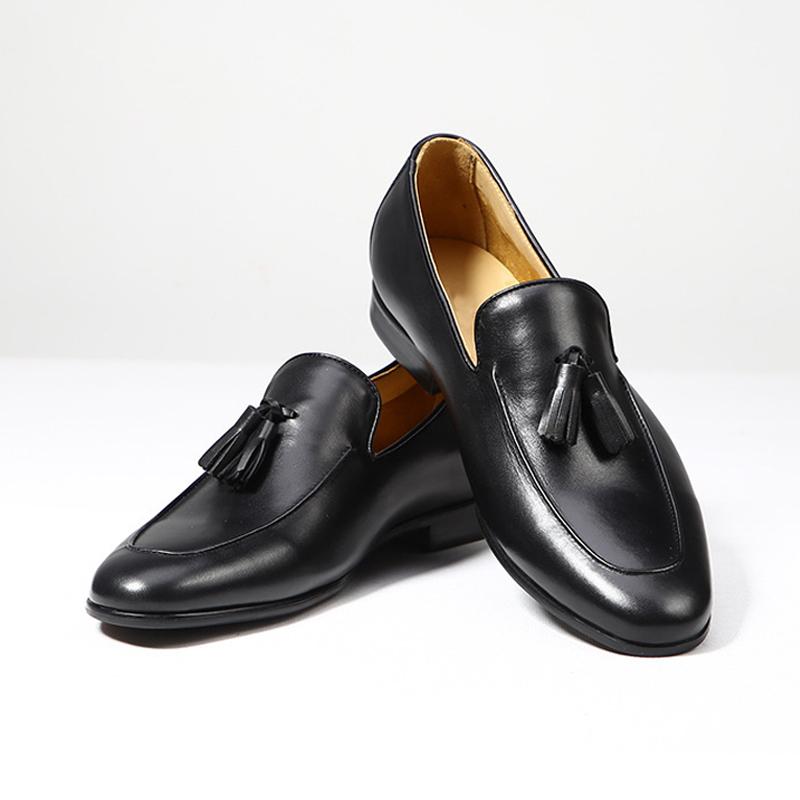 Klassische Herren Mokassins aus echtem Leder mit Fransen, zum Hineinschlüpfen, runde Spitze, bequem, Freizeitschuhe, handgefertigt, Hochzeitskleid, Alltagsschuhe