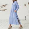 Luxusní dámský kaftan Bavlna Dlouhý rukáv Jednobarevný Ležérní Oversized Maxi košilové šaty