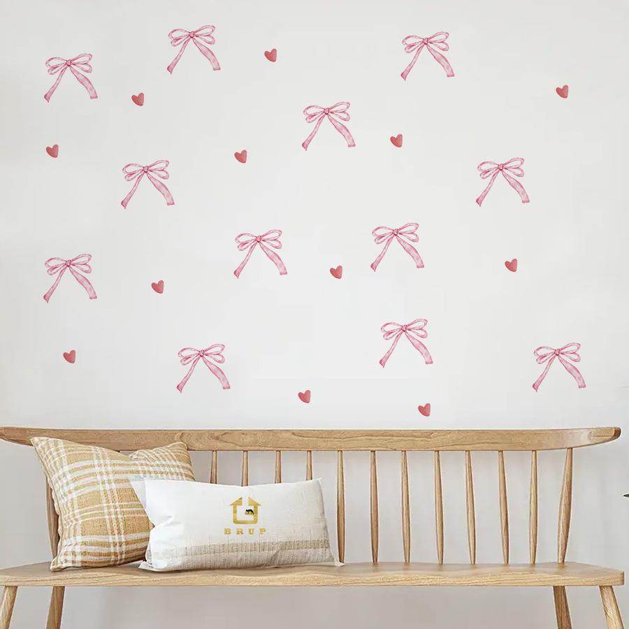 Pink Night Glow Ribbon Bow Wall Stickers Self Adhesive Waterproof for Girls Bedroom Room Decor