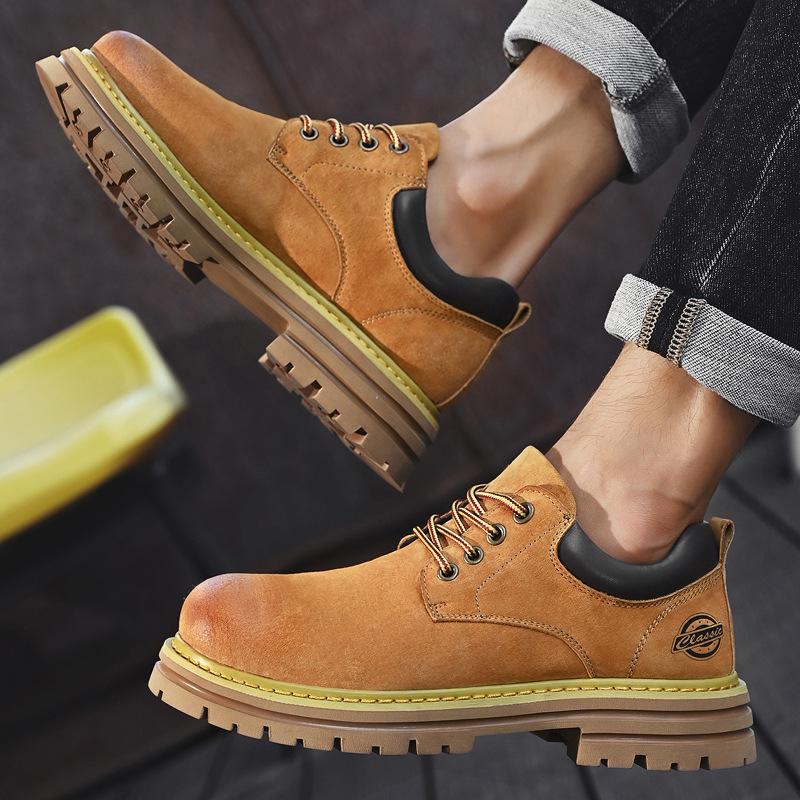 Men's Retro Pigskin Large Size Low-Top Martin Boots - Korean Style Casual Thick Sole Outdoor Workwear Shoes