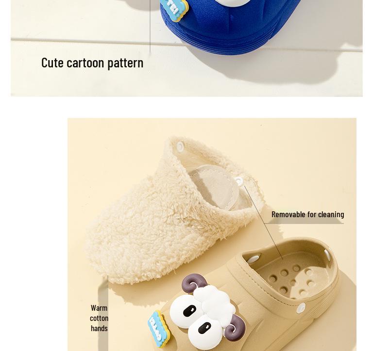 Children's Winter Cotton Slippers: Warm, Cute Cartoon Sheep Design, Big Eyes, Detachable, Non-Slip, Parent-Child Set.