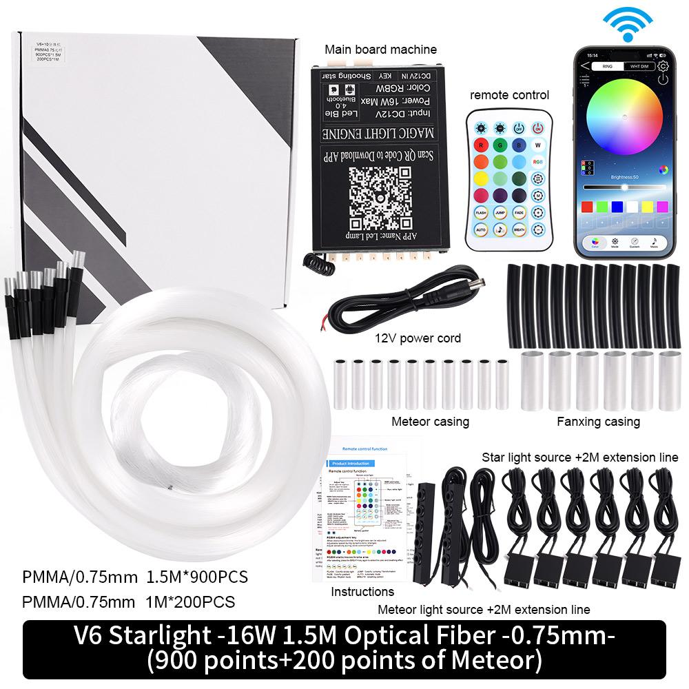 Led Star Roof Starlight Headliner Fiber Optic Lamp APP Voice 16W Twinkle Starry Sky RGB Car Star Ceiling Light Remote Control