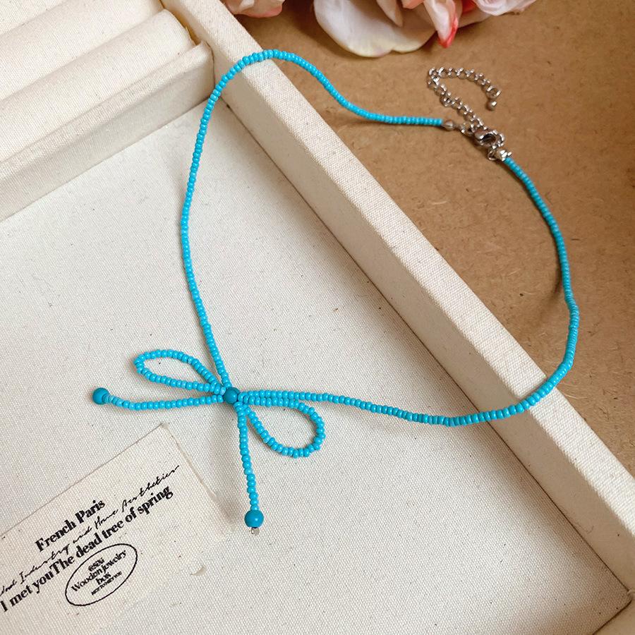 Summer dopamine stained glass crystal beaded necklace collarbone chain design sense niche item decoration