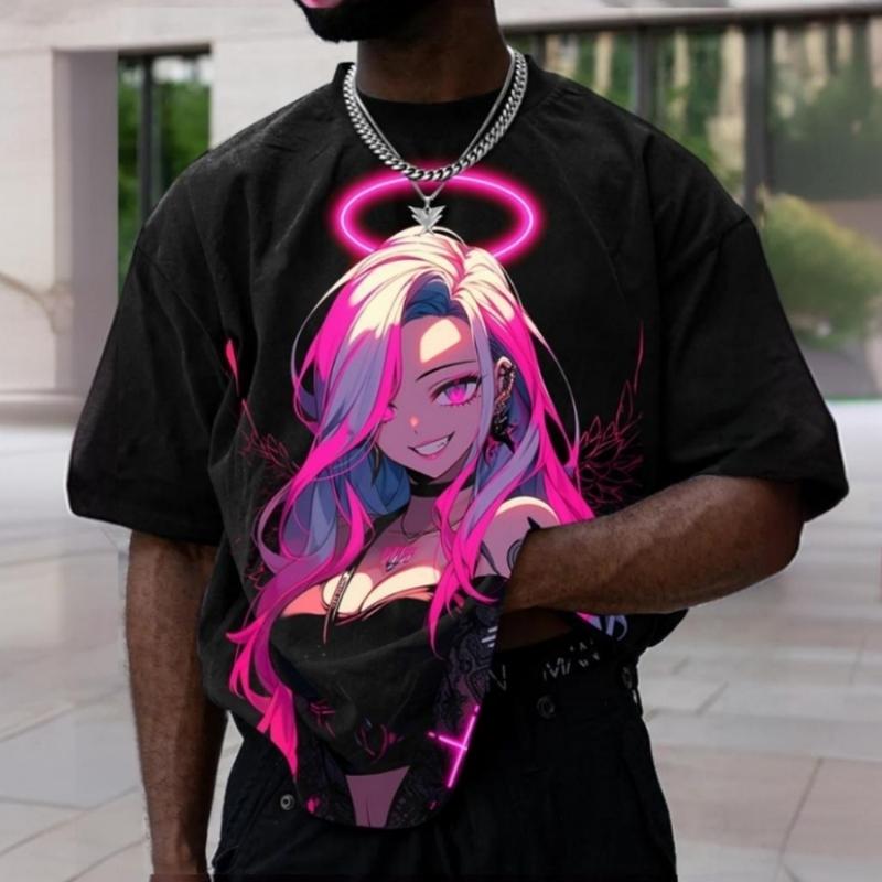 Men's T-Shirt 3d Animation Character Print Short Sleeve Tee For Men Fashion Street Man Clothing Loose Oversized T-Shirt Top