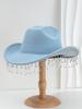 Women's Bridal Rhinestone Tassel Cowboy Hat Bachelorette Party Photo Prop Felt Hat White Party Hat for Bridesmaid Gift
