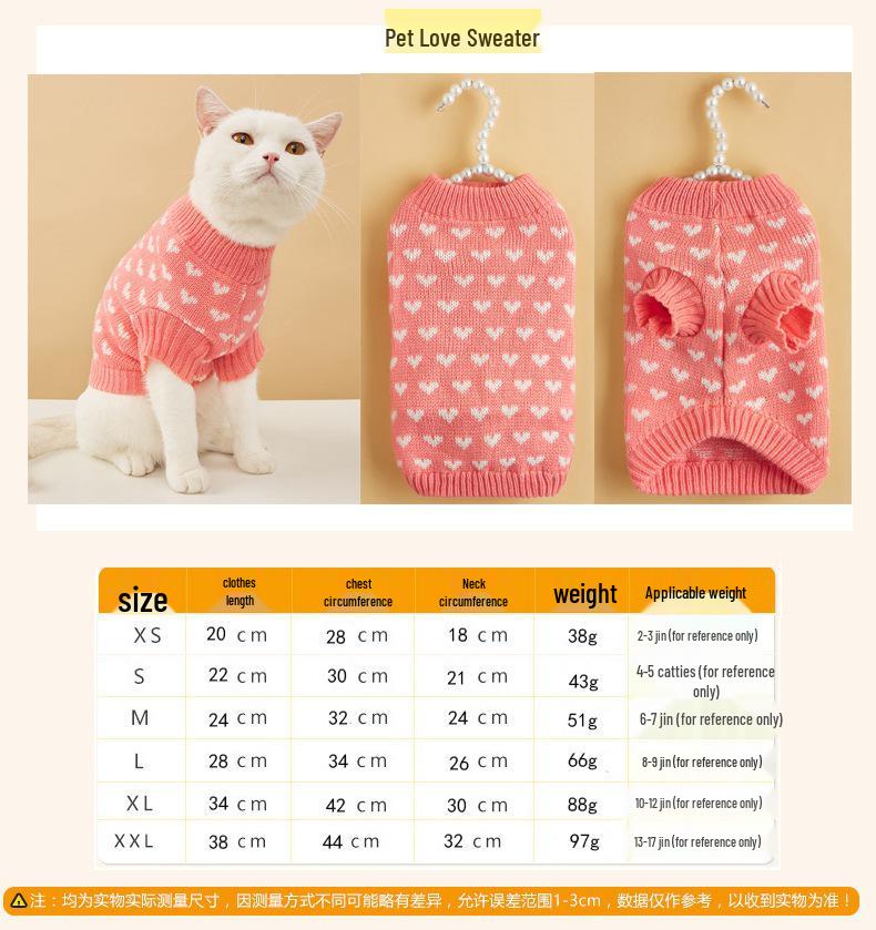 Pet Peach Heart Slim Fit Dog Sweater, Round Neck