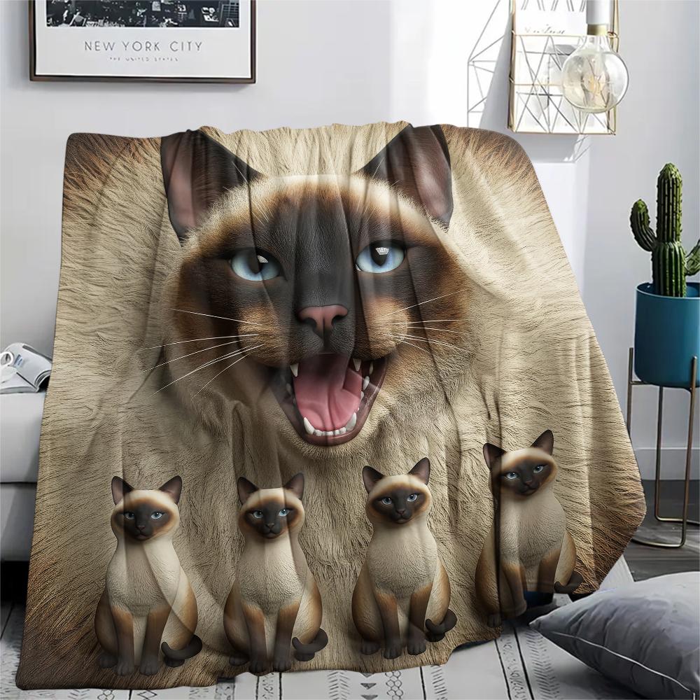 1Pc Cow Cat Siamese Print Flannel Blanket, High Quality Comfortable for All Seasons, Home Decor, Warmth and Comfort, Perfect for Gifts