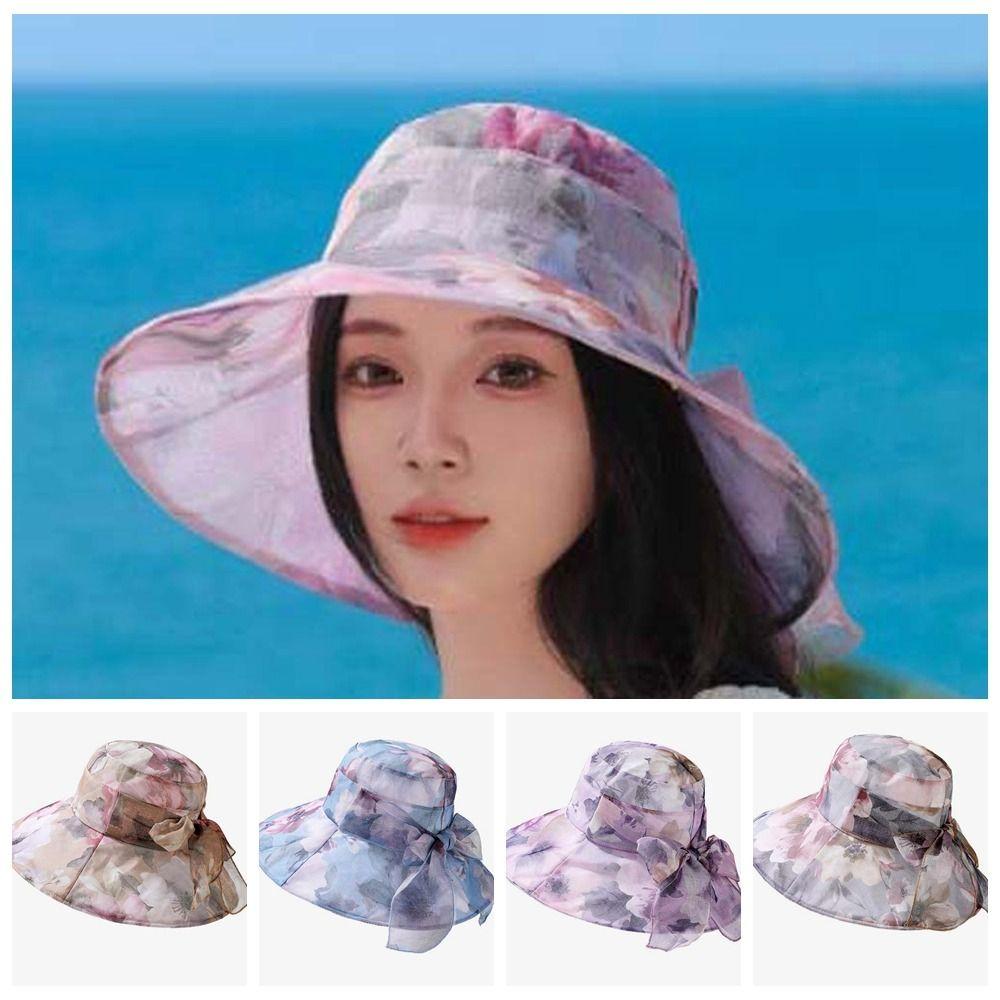 Windproof Rope Thin Bow Sunshade Cap Foldable Sunscreen Basin Hat Women Fisherman Hat Female