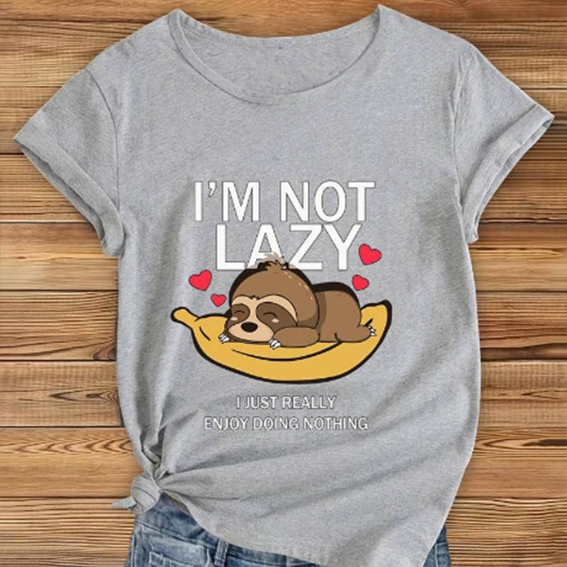 Fashion Women Lazy Dog Print T Shirt Funny Casual O-neck Short Sleeves T-shirt Summer Female Tee Shirt