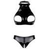 Set Top Corto da Donna in Pelle Verniciata con Busto Aperto e Slip con Cavallo Aperto
