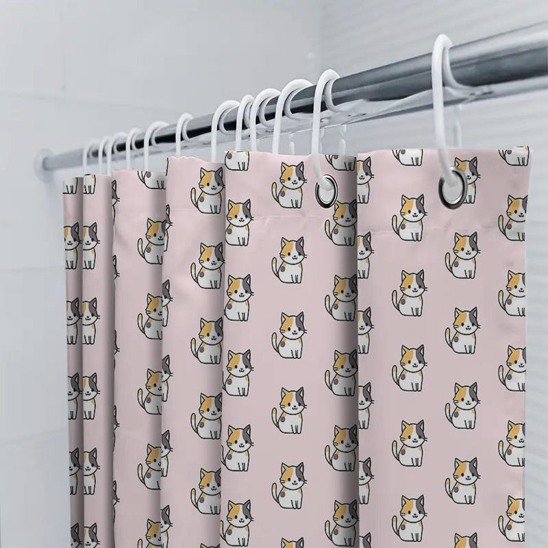 Süßer Katzen-Duschvorhang Wasserdicht Tier-Muster Badezimmer-Dekoration Farmhouse Chic Heimdekoration Japanischer Stil Waschbarer Stoff