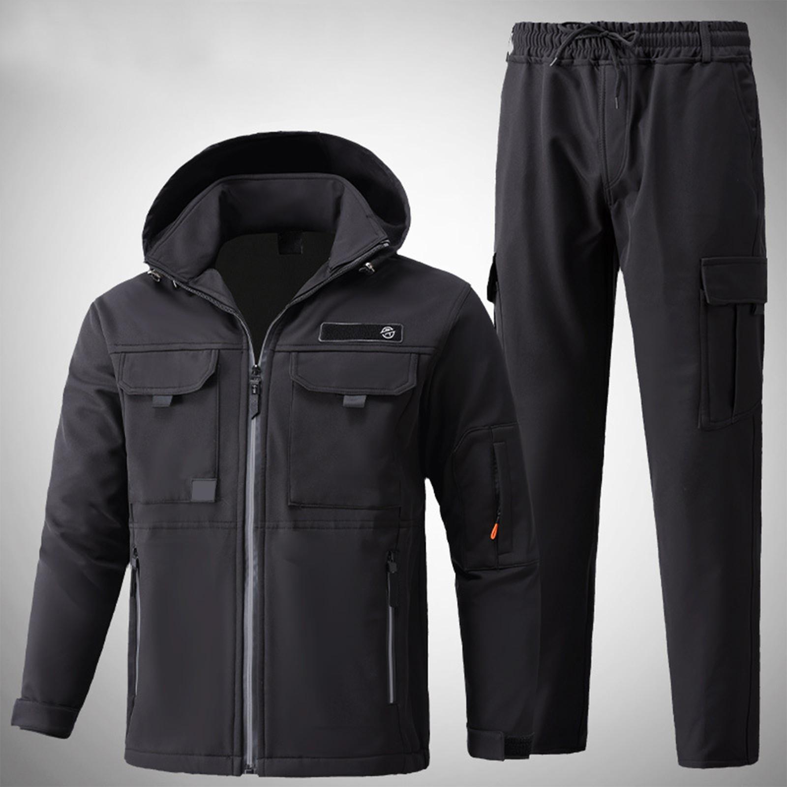 

Мужской флисовый костюм-куртка Ветрозащитный и водонепроницаемый Уличный Защищающий от холода Теплый Хлопковый Жакет Утепленный Костюм M чёрный