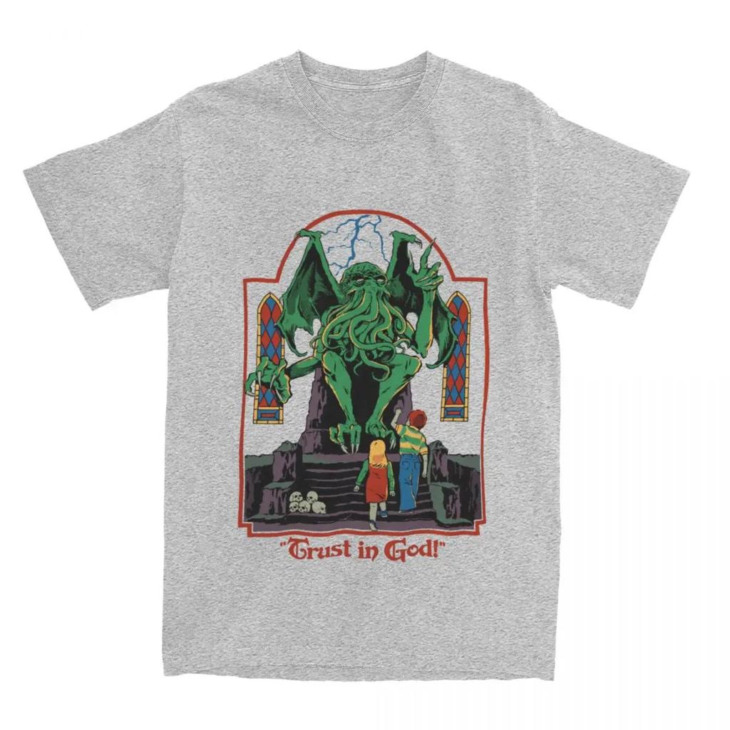 Trust In God T-Shirts für Herren, originelles T-Shirt, Halloween, Retro, Cthulhu, Lovecraft, okkultes T-Shirt, kurzärmelige Kleidung