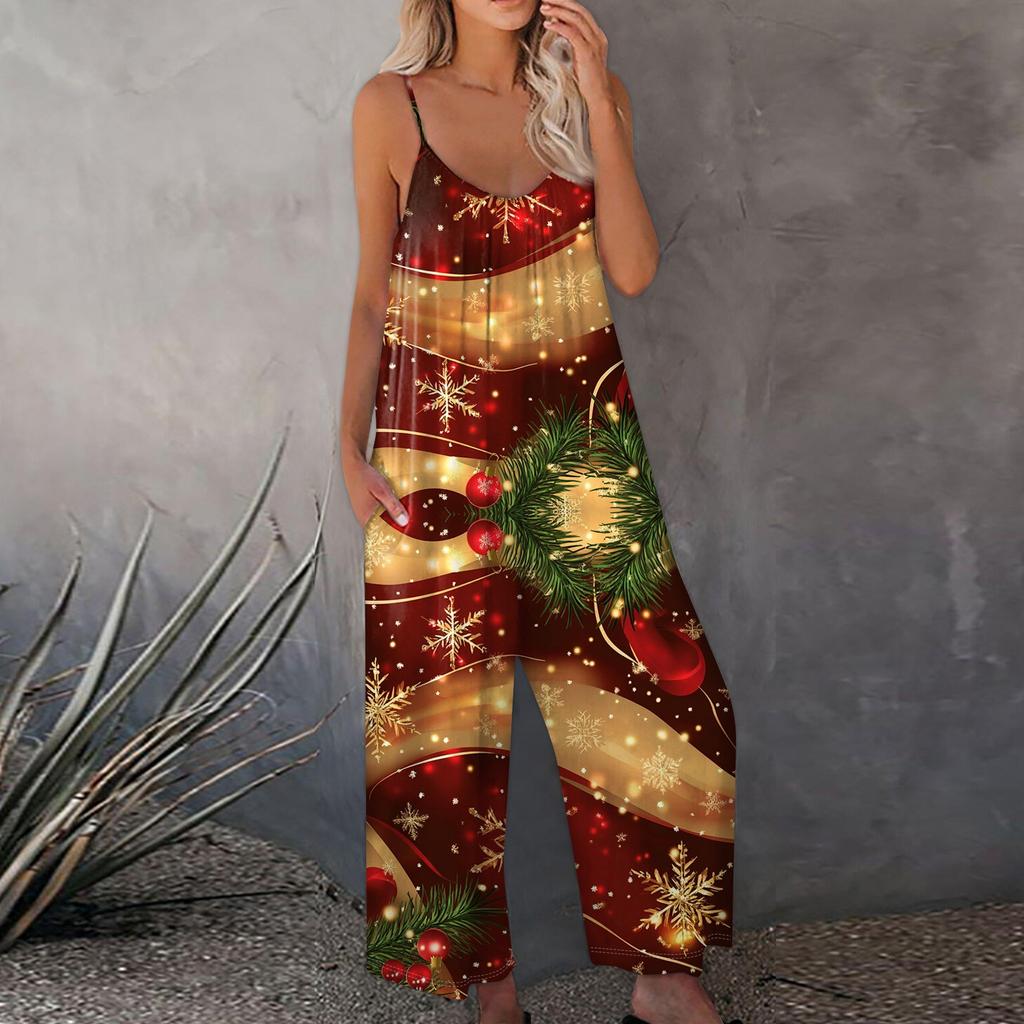 Bedruckter Damen-Overall, lässig, lockerer, verstellbarer Straps-Overall