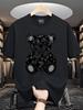 Men's Geometric Bear T-Shirt and Black Modern Printed Pattern, Round Neck, Unise