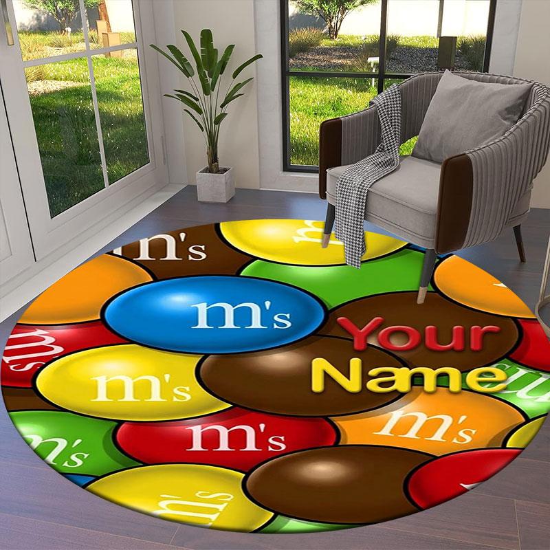 M&M's Custom Name Round Area Rug,Carpet Rug for Living Room Bedroom Sofa Playroom Decor,Non-slip Floor Mat