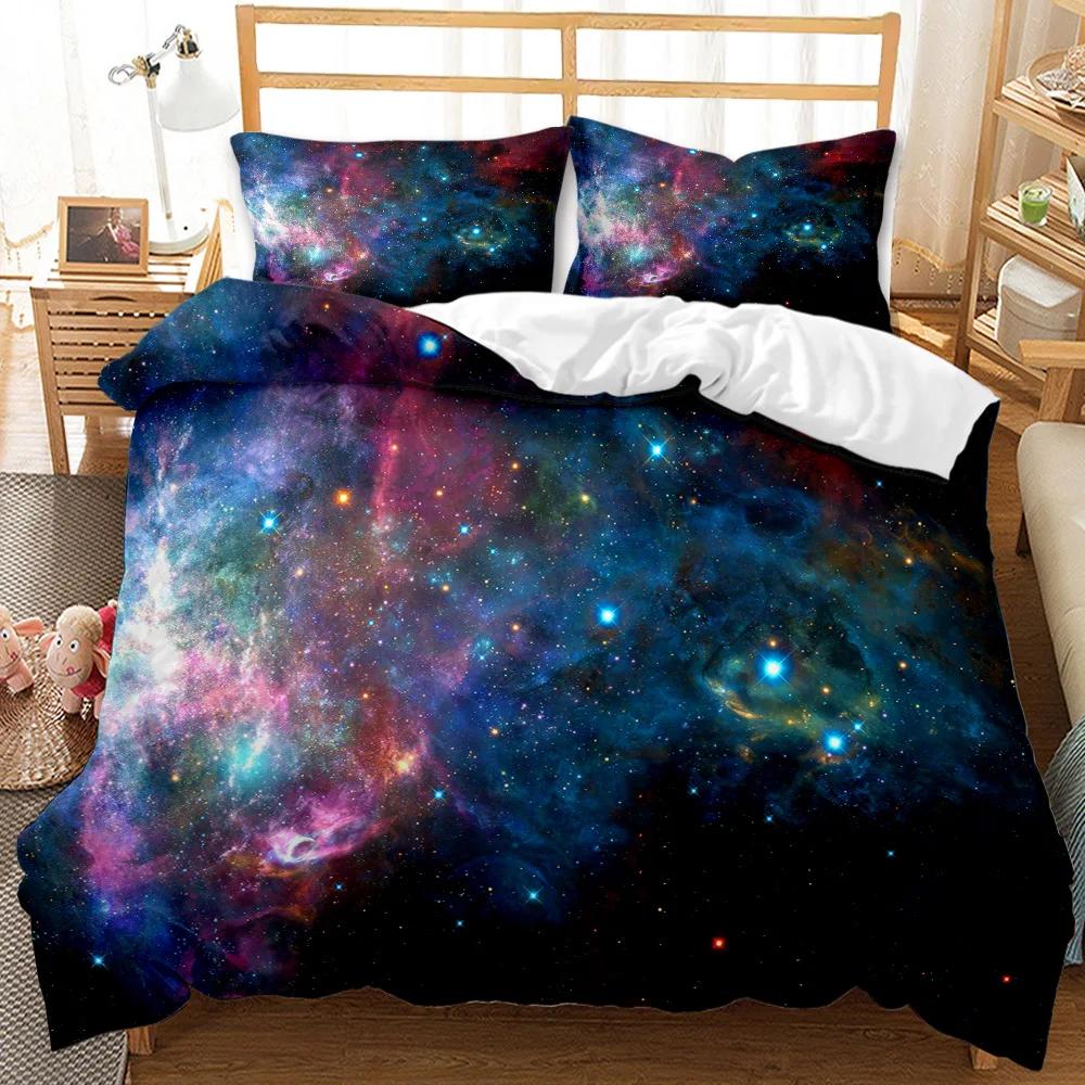 Sternenhimmel Bettbezug Staubige Gaswolke Nebel und Sternhaufen im Weltraum Polyester Bettwäscheset Doppel Queen King Size