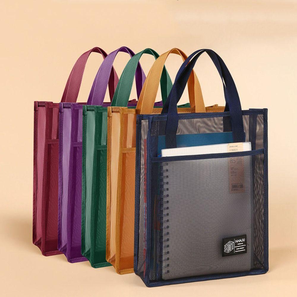 [Meshe Handbag School Shoulder Bag] Solid Color Mesh Handbags Casual Reusable Lightweight Student Book Shoulder Bag School Supplies Large Capacity