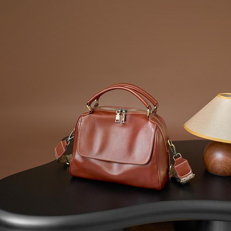 Weiche Leder Tasche Crossbody Leder Damen Tasche Retro Pflanzlich Gerbtes Leder Boston Tasche Live Tragbar Umhängetasche 780